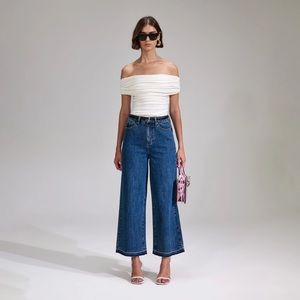 Self Portrait White Jersey Off Shoulder Top